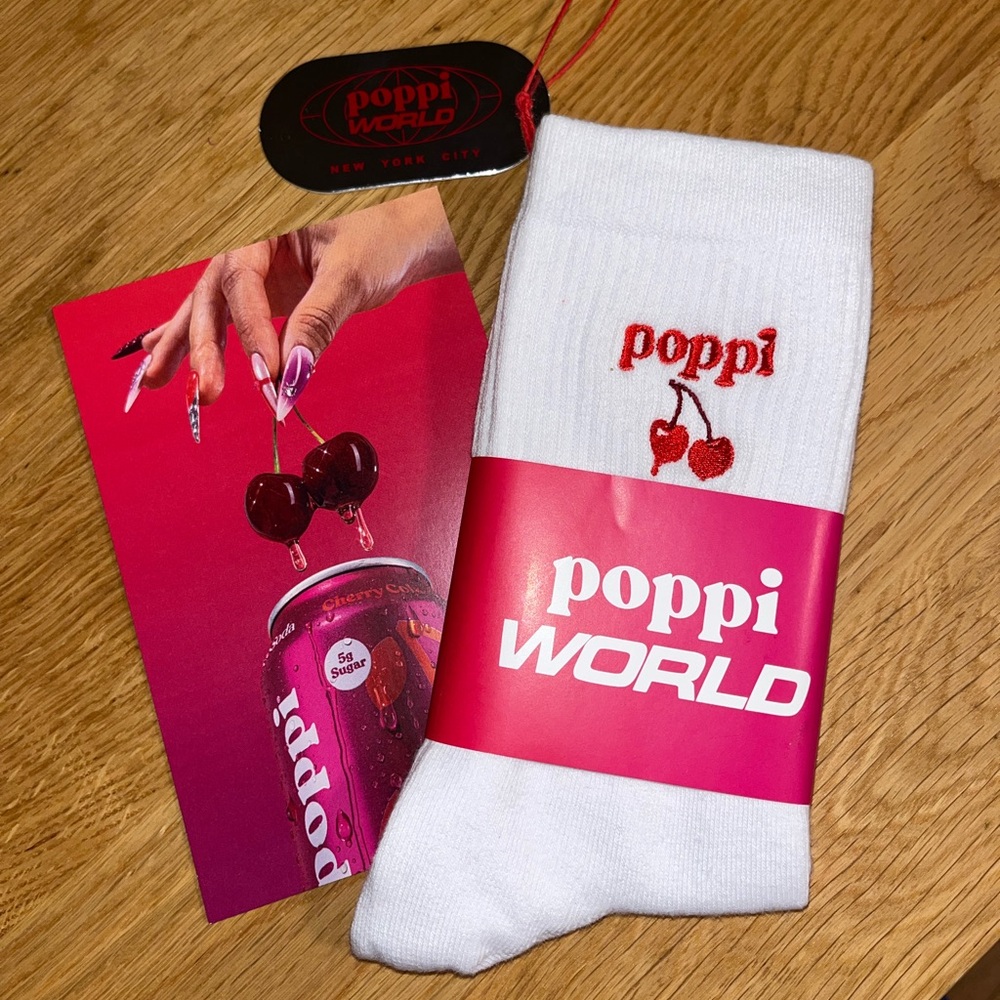 Poppi Cherry Cola White Crew Socks
